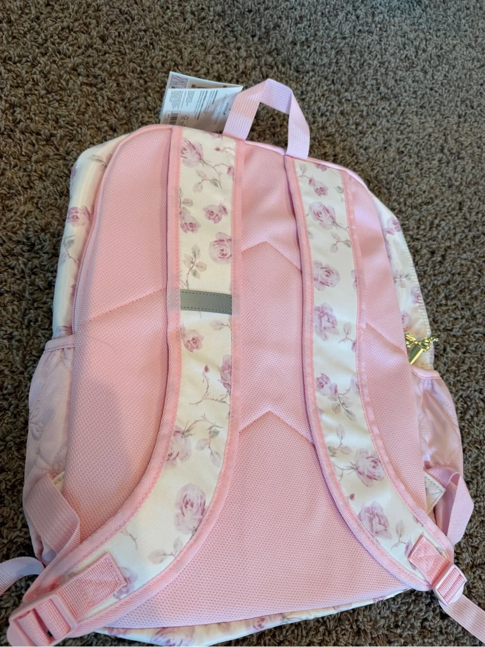 LoveShackFancy Pink Floral Quilted Kids Backpack with Bow Charm